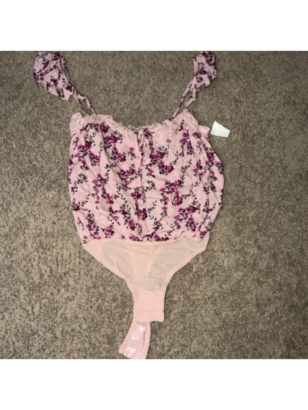 Free People Bodysuit Womens Size XS Pink Purple Ruffled Tie Front Floral